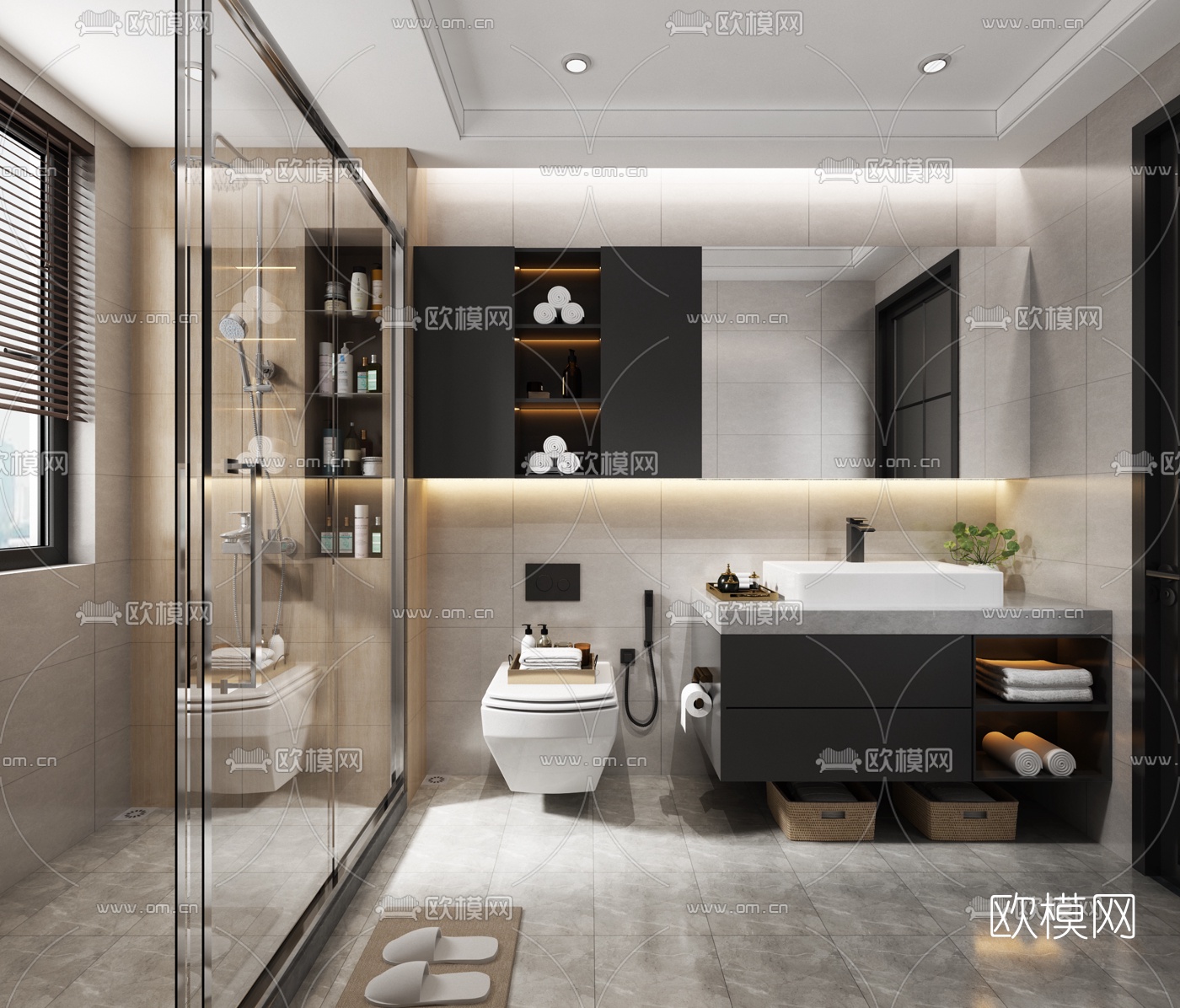 现代卫生间浴室3d模型下载（渲染图1）