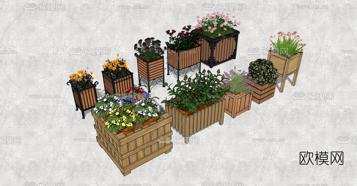 现代花箱花槽su模型下载（渲染图2）