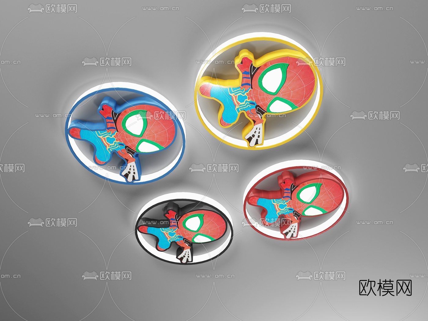 现代蜘蛛侠儿童吸顶灯3d模型下载（渲染图2）