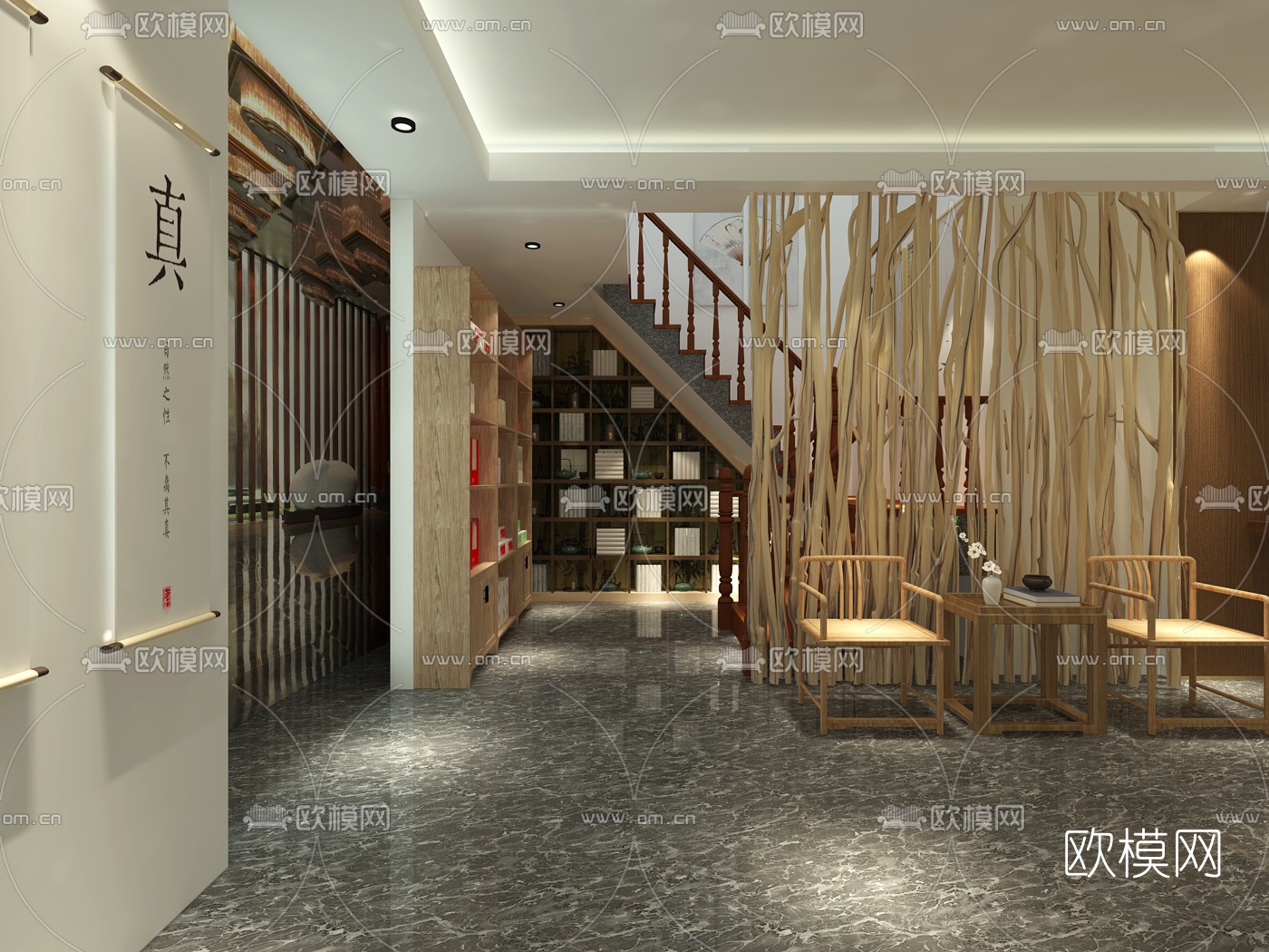 新中式茶楼免费3d模型下载（渲染图5）