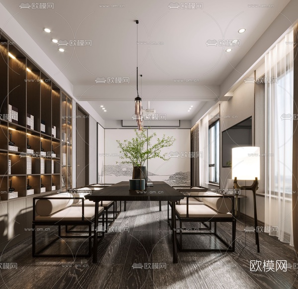 新中式茶室3d模型下载(渲染图1)