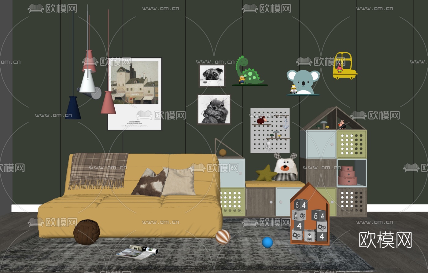 现代儿童沙发柜子su模型下载