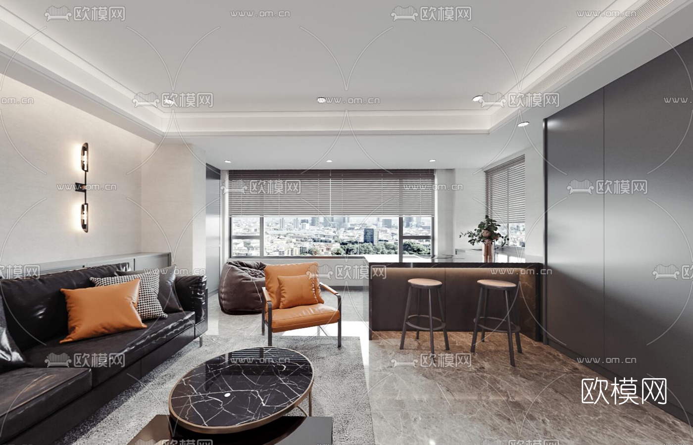 现代客厅餐厅vr全景3d模型
