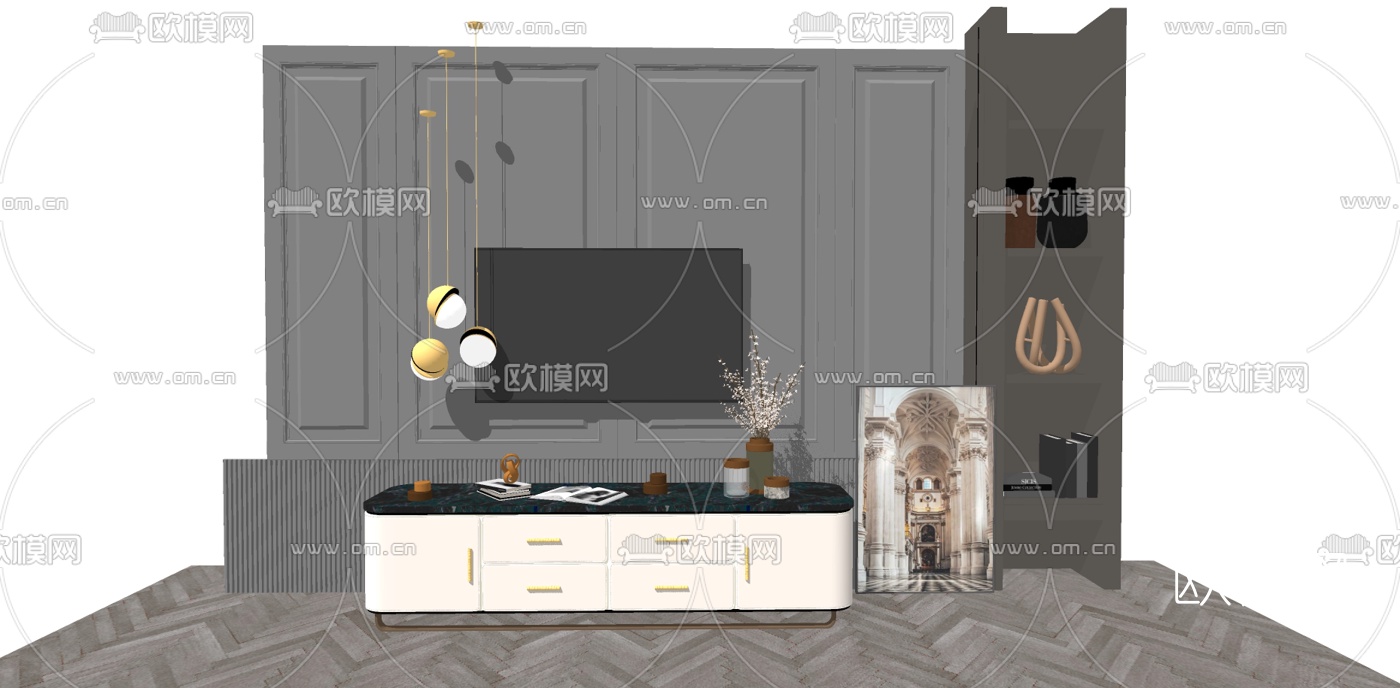 现代电视柜su模型下载