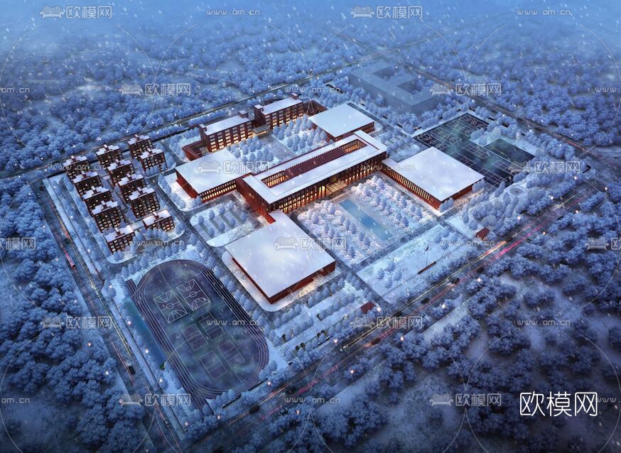 现代学校鸟瞰su模型下载（渲染图2）