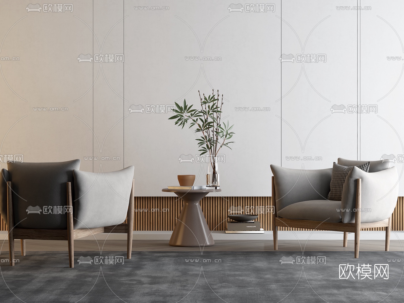 北欧布艺休闲沙发3d模型下载