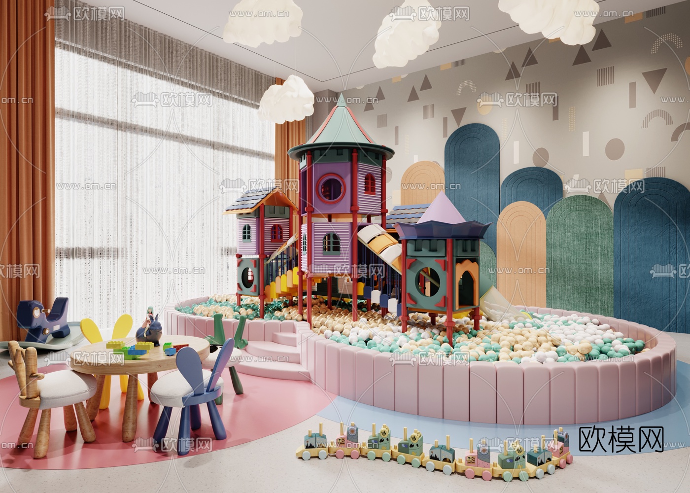 现代幼儿园游乐区3d模型