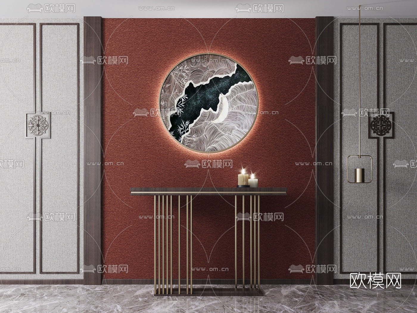 新中式端景条案3d模型