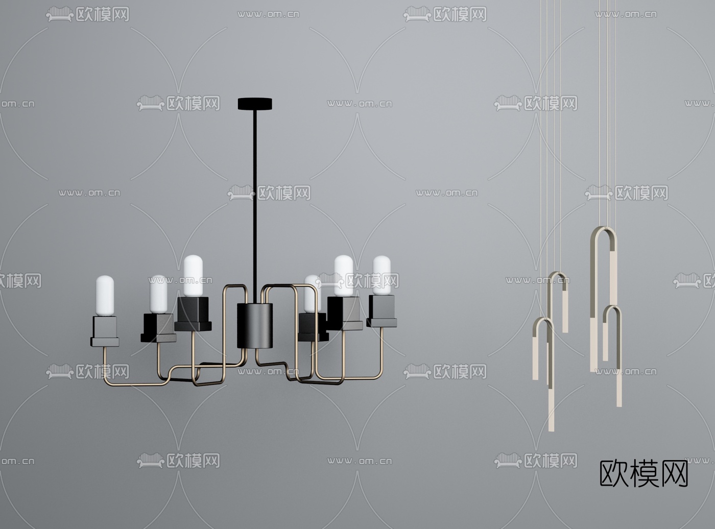 现代轻奢多头吊灯su模型下载（渲染图1）
