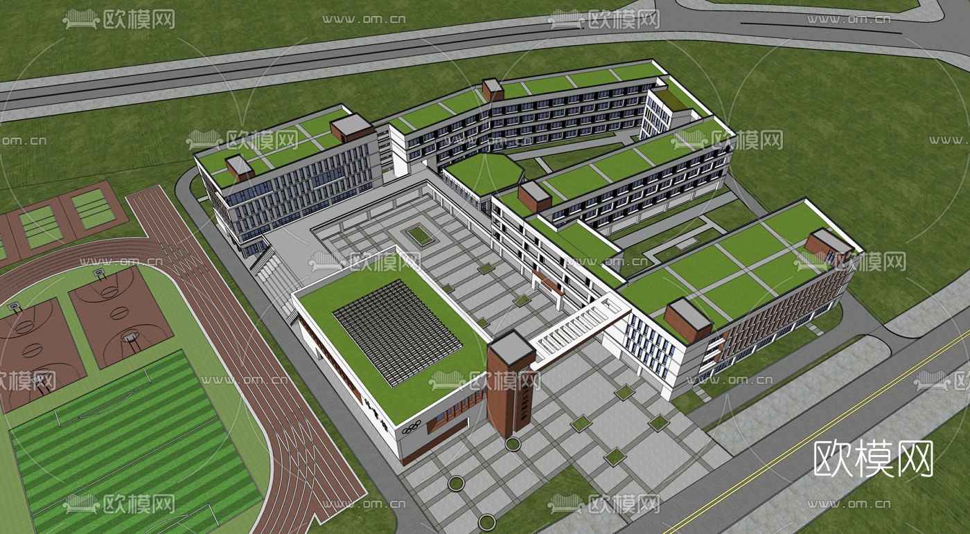 现代学校鸟瞰su模型