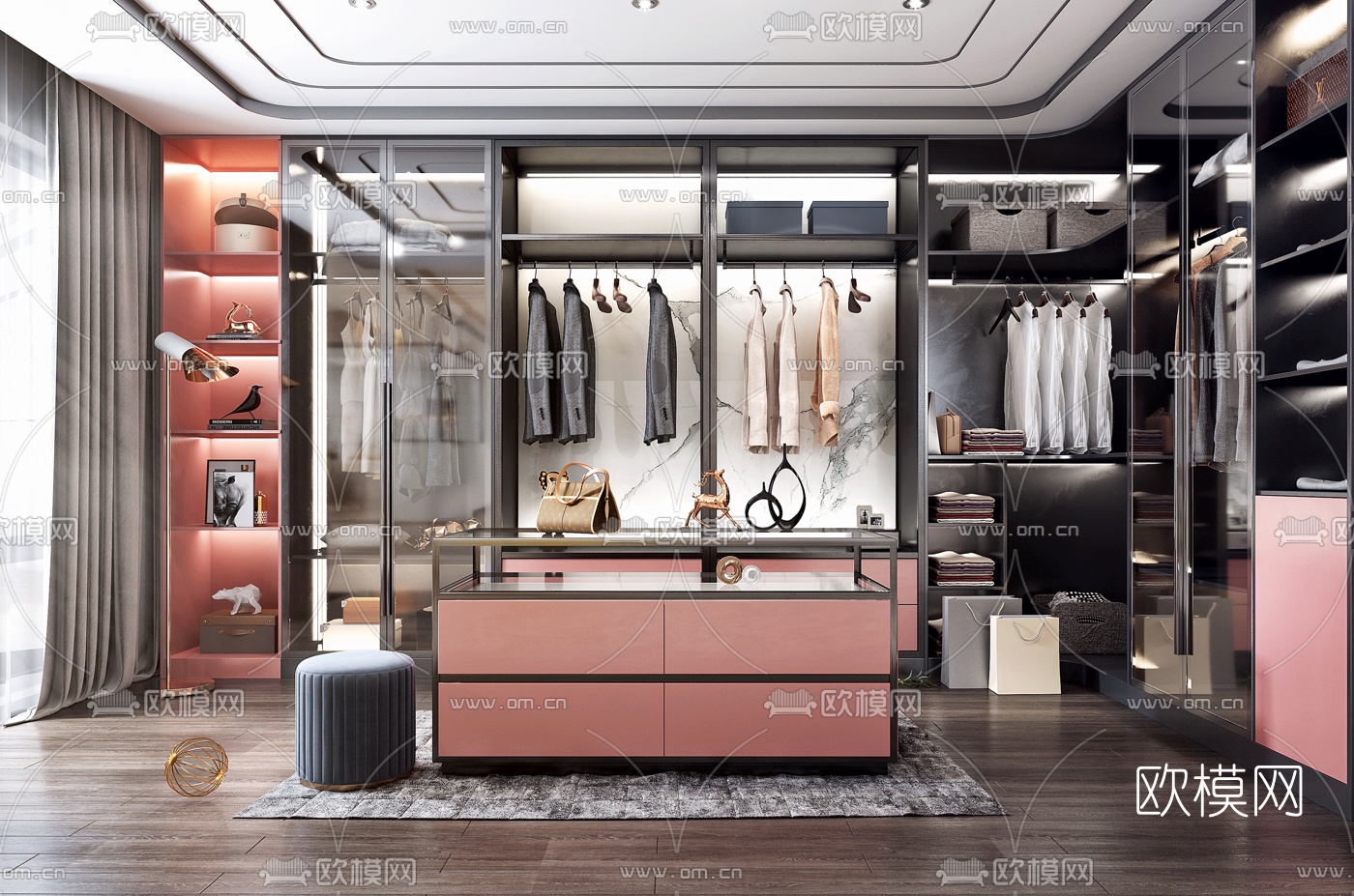 现代轻奢衣帽间3d模型下载