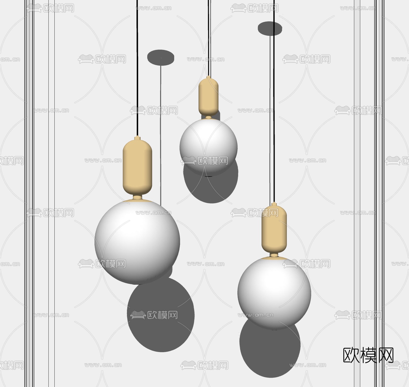 现代金属吊灯su模型下载（渲染图2）