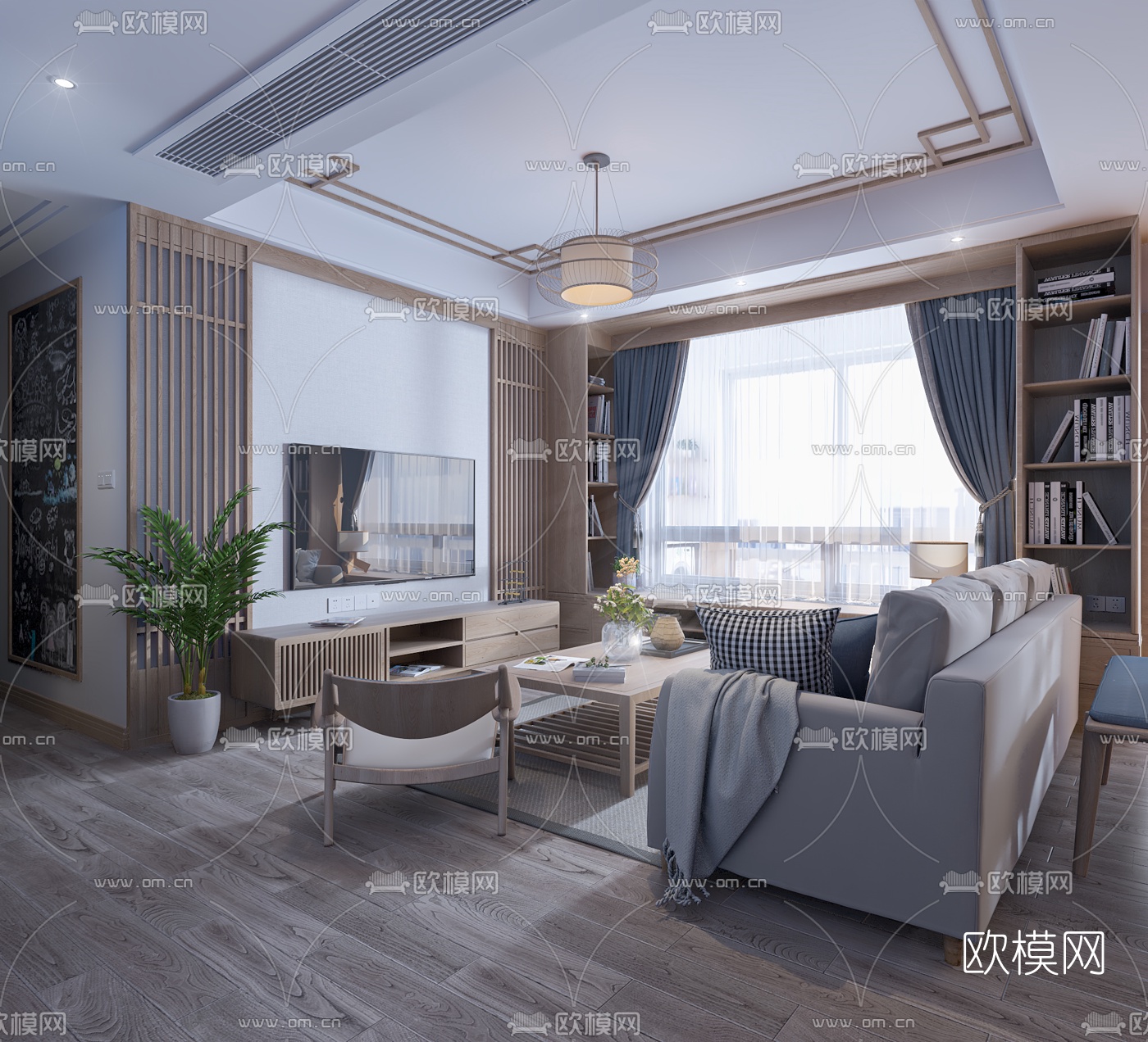 日式客厅餐厅厨房免费3d模型下载（渲染图4）