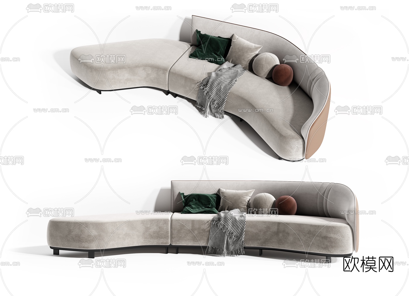 现代布艺弧形沙发3d模型下载_ID10076989_3dmax免费模型-欧模网