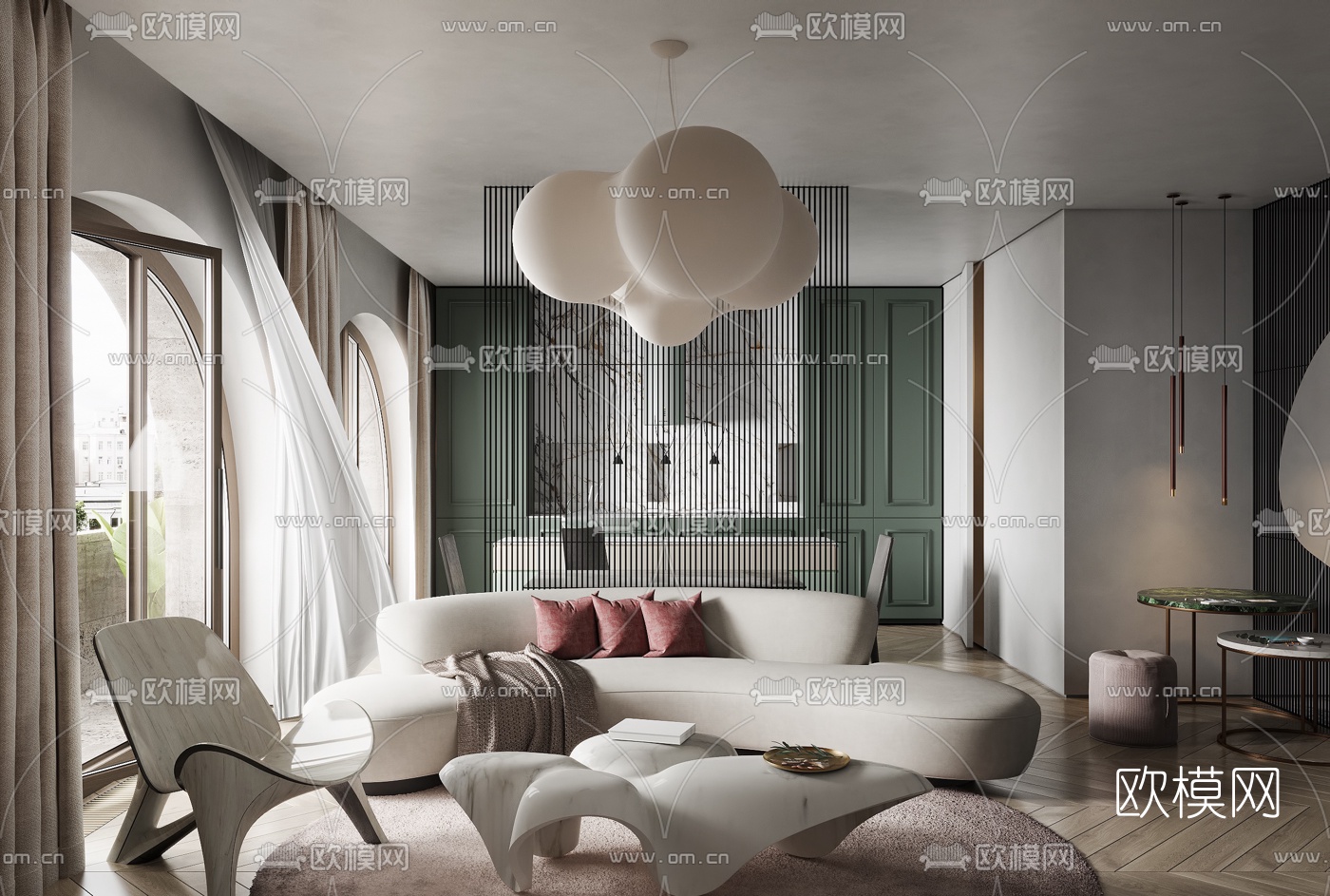 北欧客厅餐厅厨房3d模型