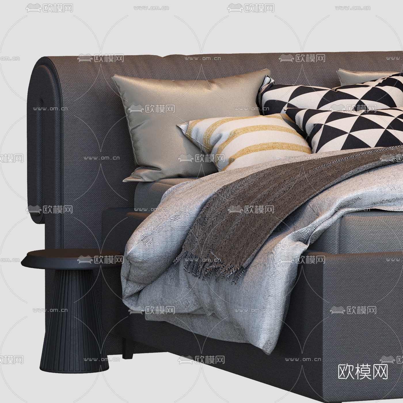 现代布艺双人床3d模型下载（渲染图2）