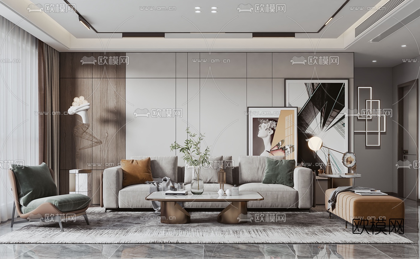 现代布艺沙发组合3d模型