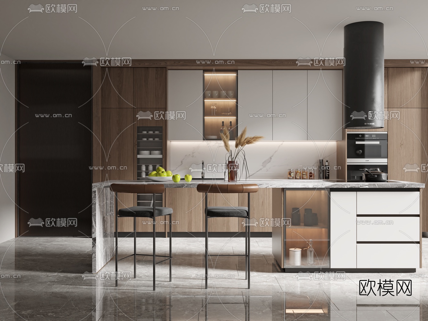 现代厨房中岛台3d模型
