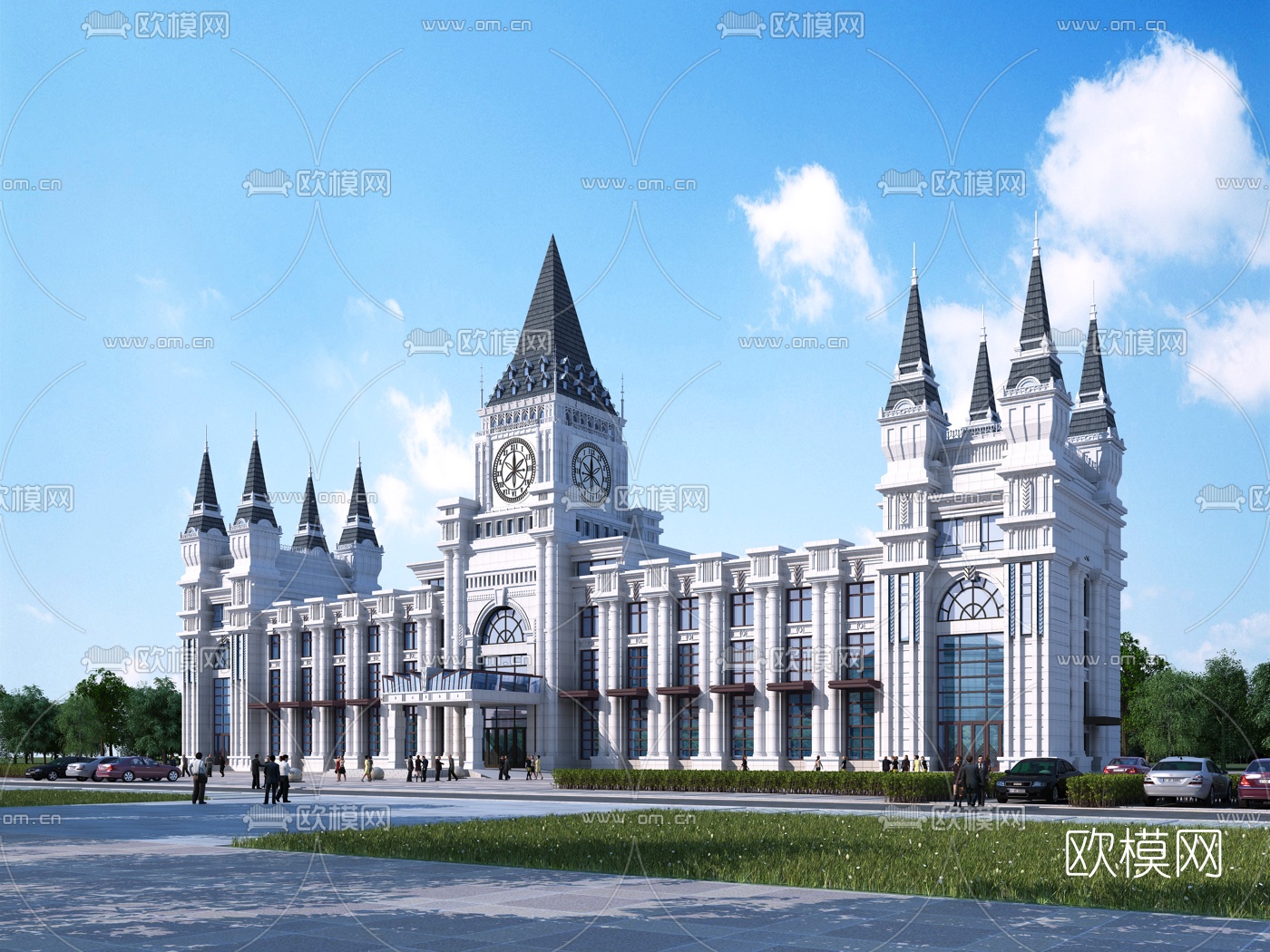 洛可可风客运站外观3d模型
