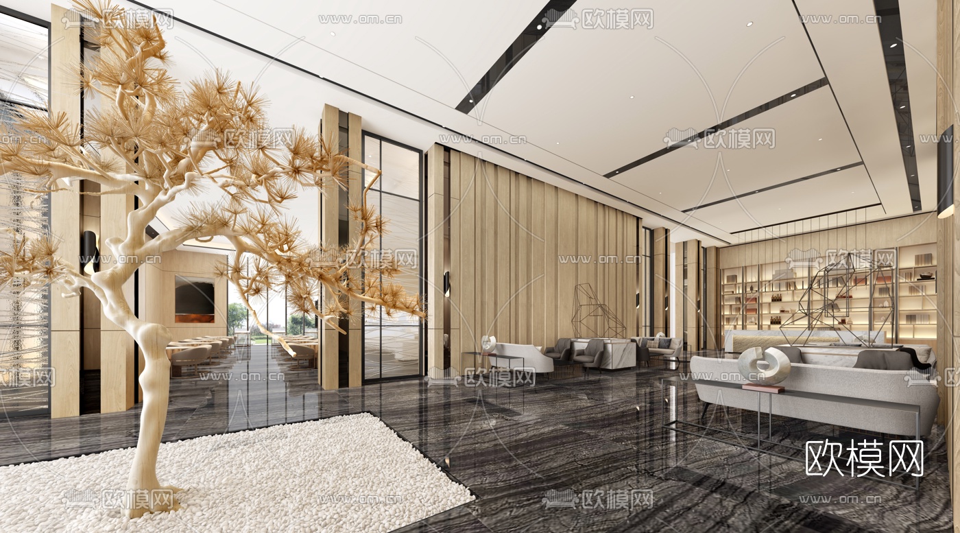 新中式售楼处洽谈区3d模型下载