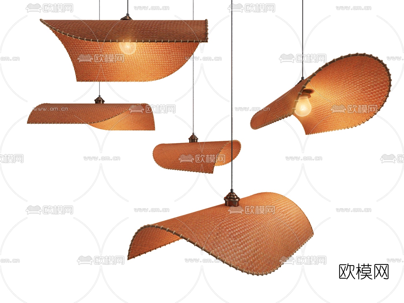 新中式竹编吊灯3d模型下载