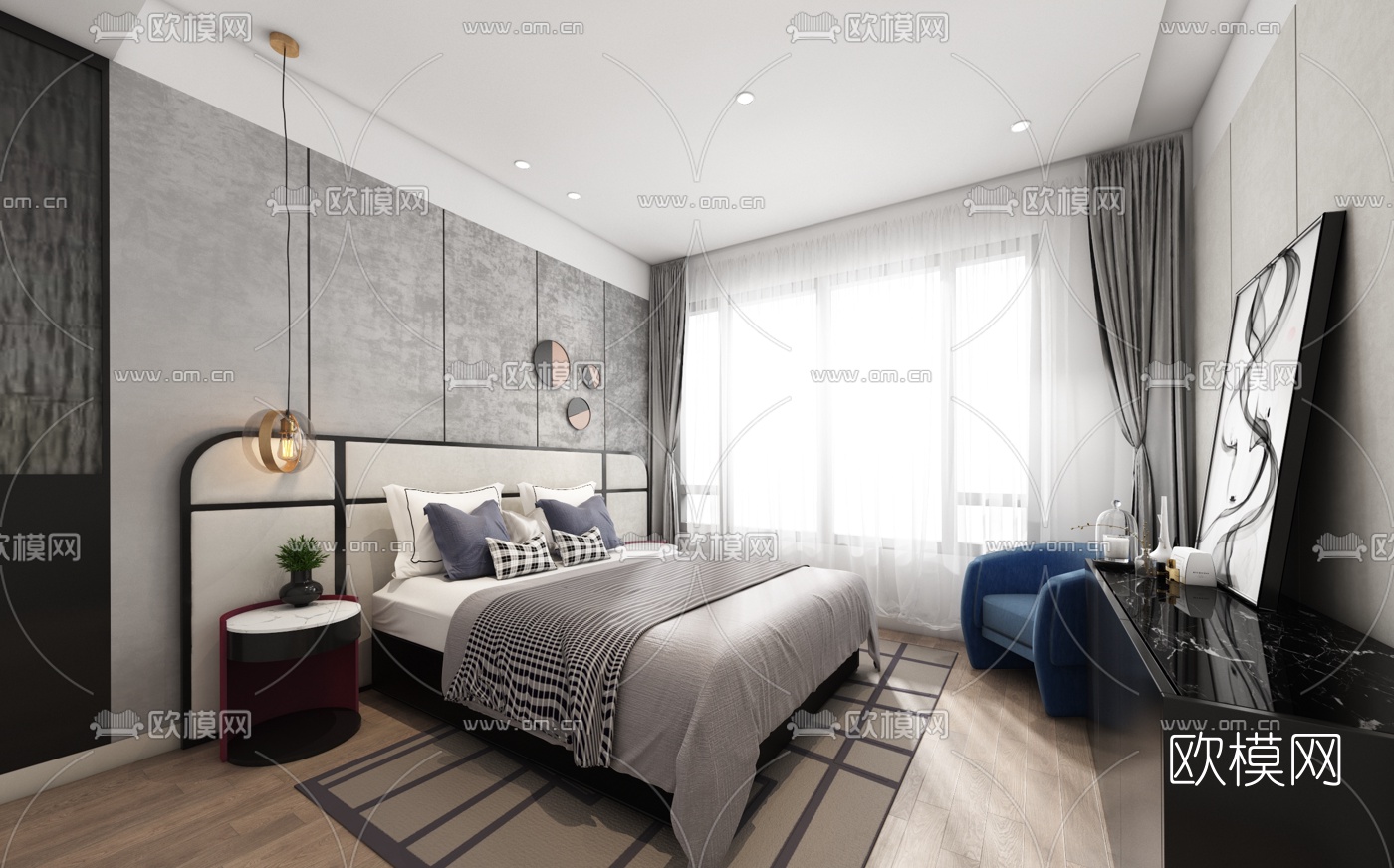 李益中设计 现代卧室主人房3d模型下载
