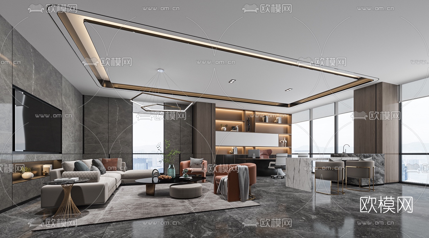 现代轻奢总经理办公室3d模型