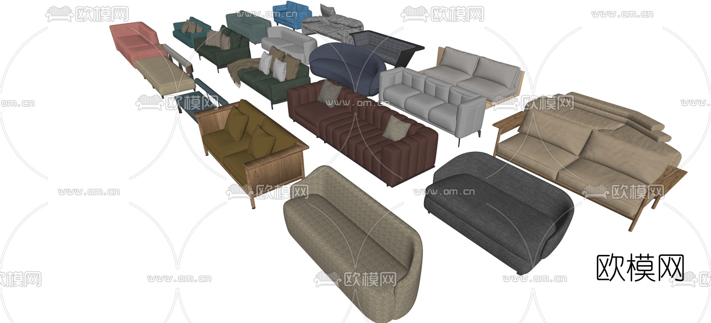 现代布艺多人沙发su模型下载（渲染图3）