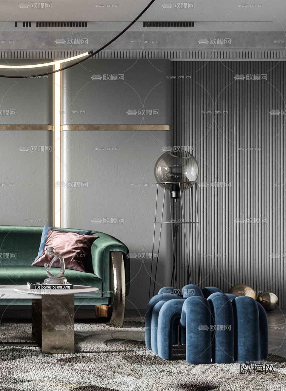 后现代轻奢沙发组合3d模型下载（渲染图3）