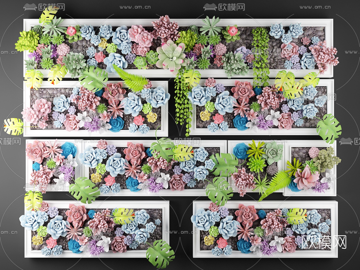 北欧多肉植物花卉墙3d模型下载