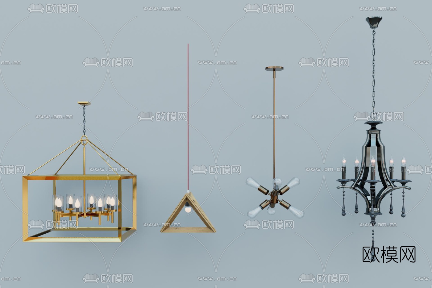 现代金属吊灯su模型下载（渲染图1）