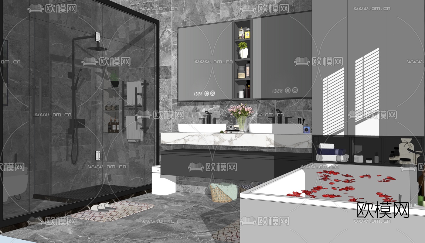 现代卫生间浴室su模型下载（渲染图2）