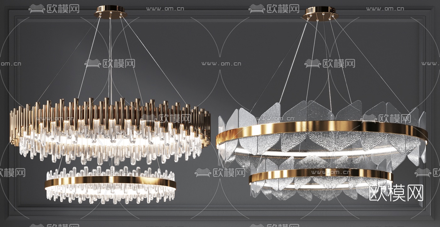 现代轻奢水晶吊灯3d模型下载（渲染图2）