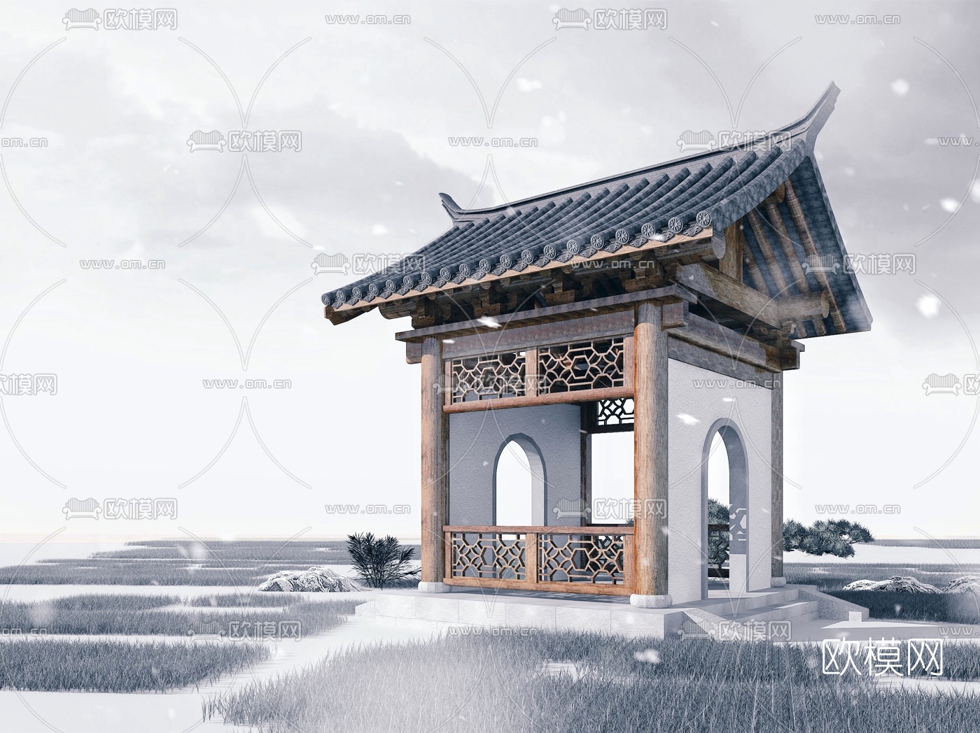 中式古建凉亭景观亭3d模型下载