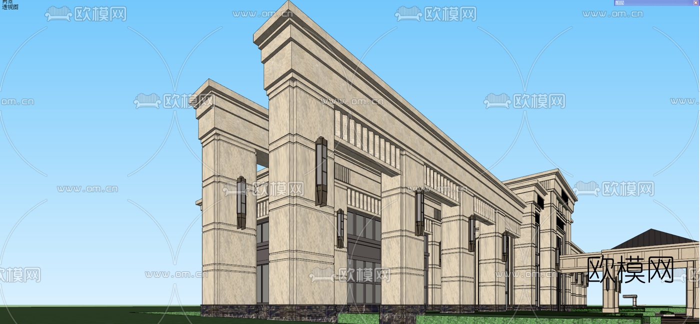 新古典售楼处建筑外观su模型下载（渲染图3）