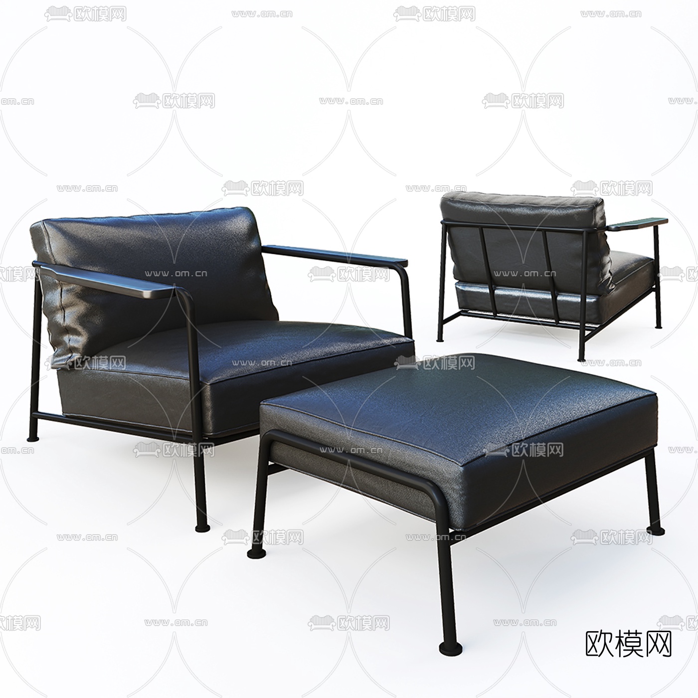 现代皮革单人沙发脚踏免费3d模型