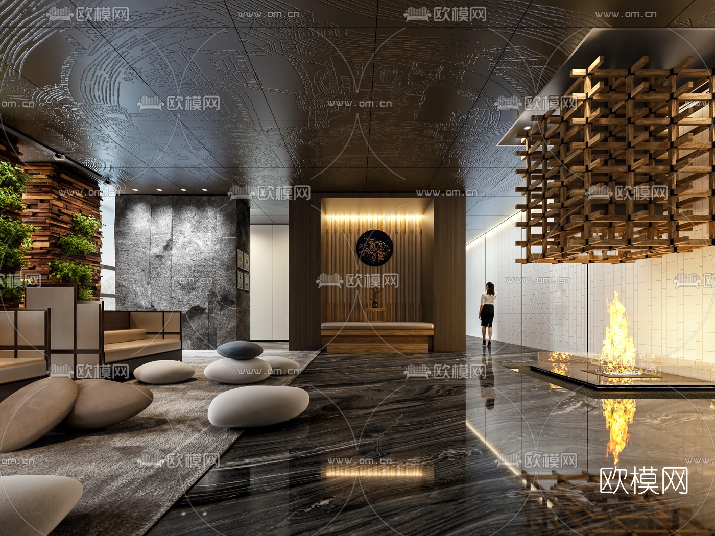 新中式酒店大堂休闲区3d模型下载_ID10039225_3dmax免费模型-欧模网
