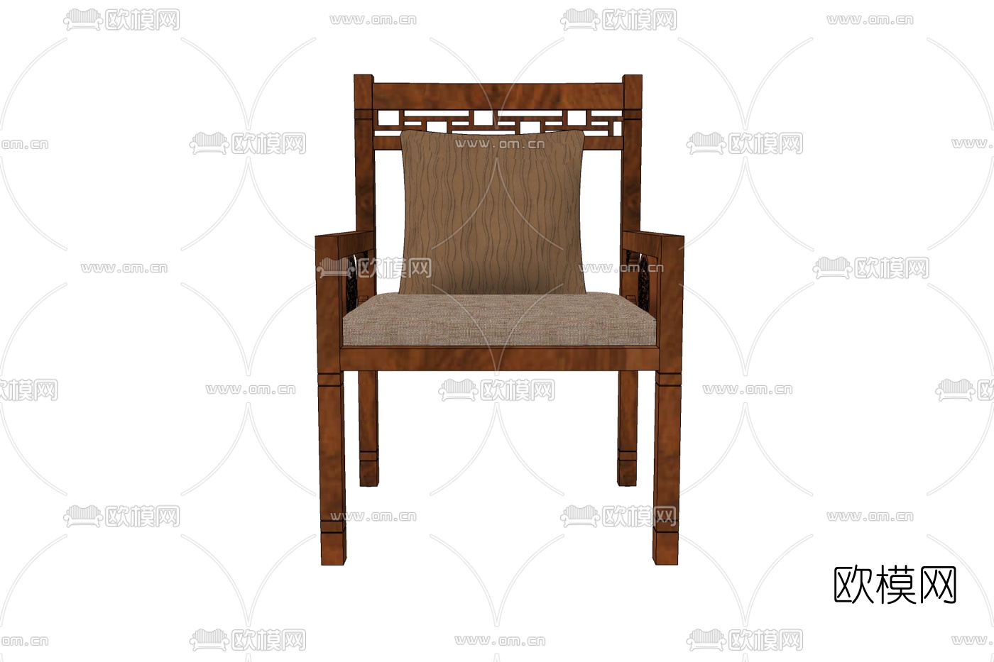 新中式实木单椅su模型下载