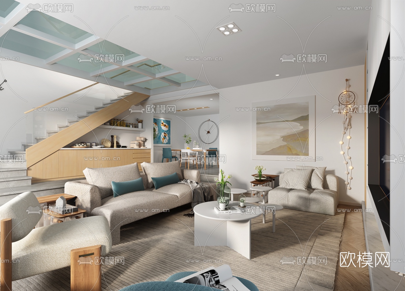 北欧跃式客厅餐厅3d模型