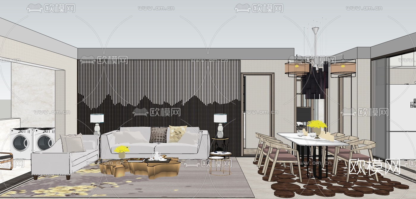欧式客厅su模型下载（渲染图3）