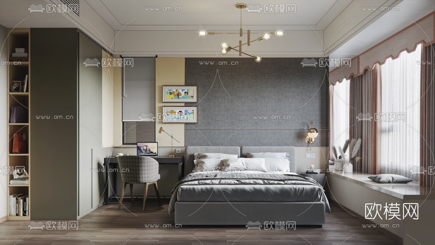 现代卧室主人房3d模型下载