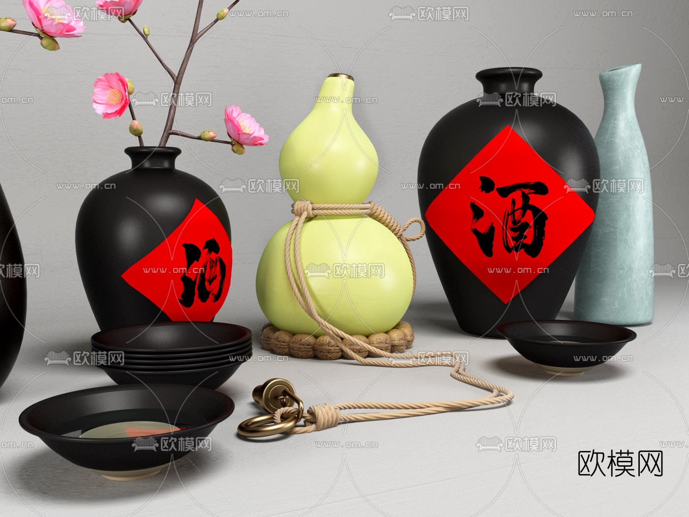 新中式酒壶酒坛3d模型