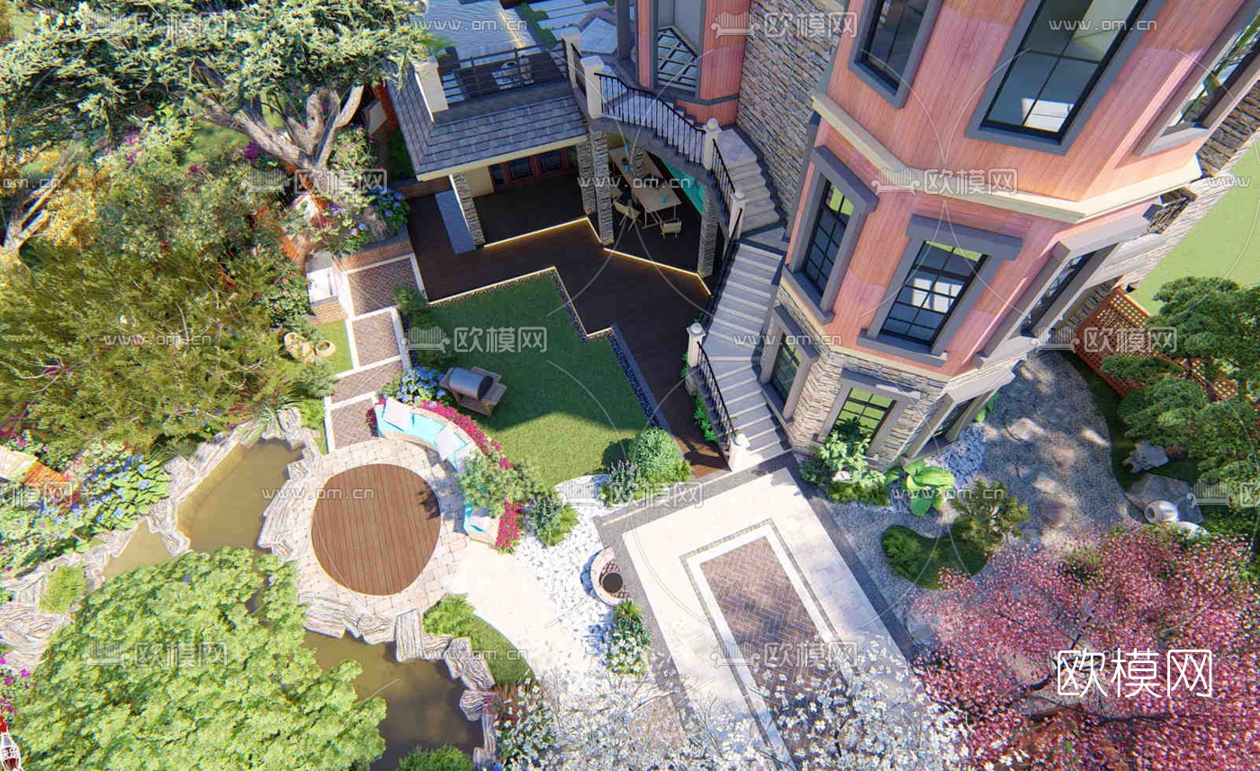 现代庭院景观su模型下载（渲染图6）