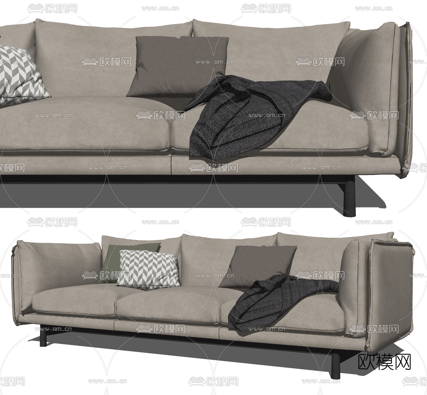 现代布艺多人沙发su模型下载（渲染图2）