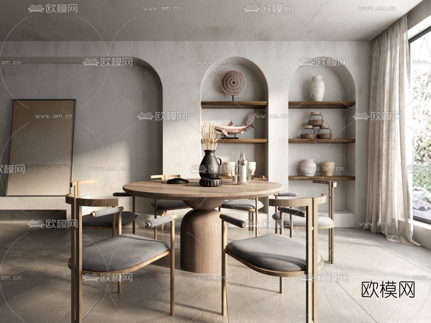 北欧圆形餐桌椅3d模型
