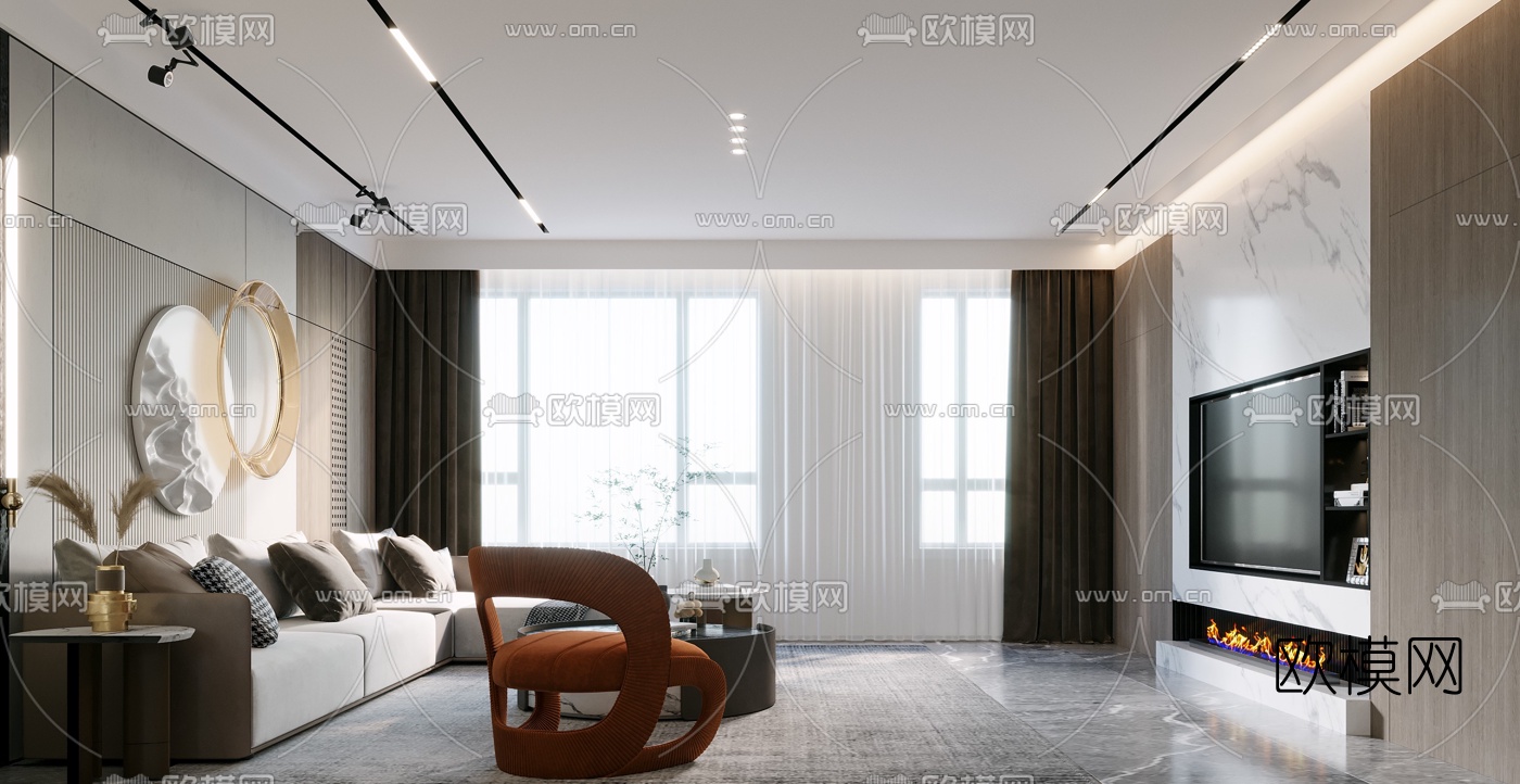 现代别墅客厅餐厅3d模型