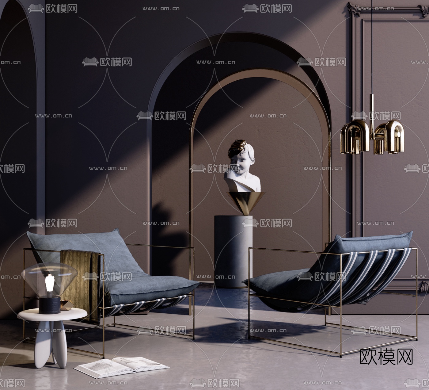 现代布艺休闲椅su模型下载（渲染图1）