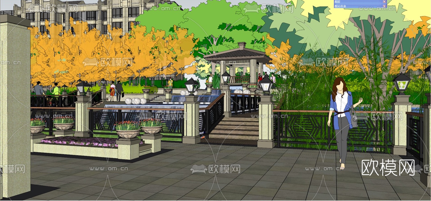 新古典小区景观su模型下载（渲染图5）