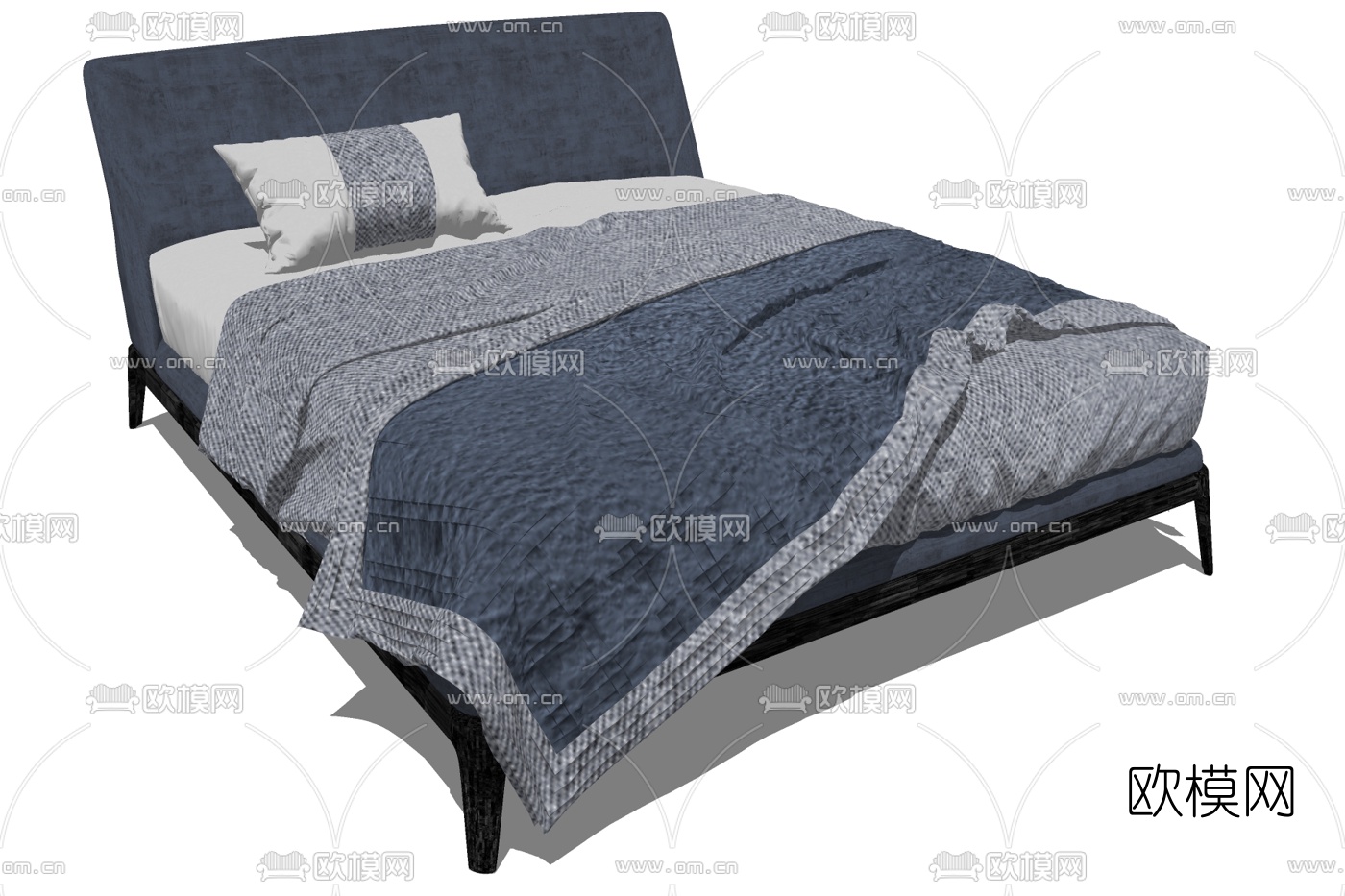 现代布艺双人床su模型下载