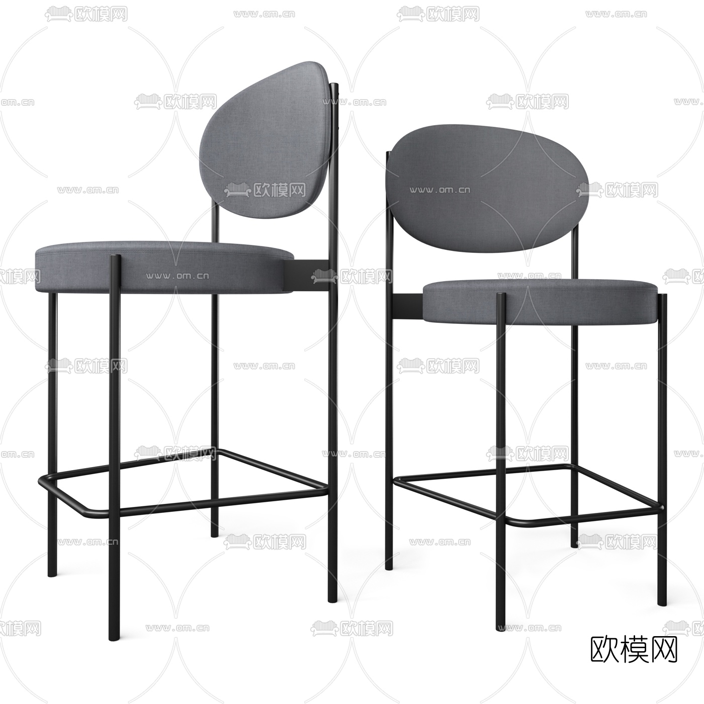 现代布艺吧台椅3d模型下载（渲染图2）